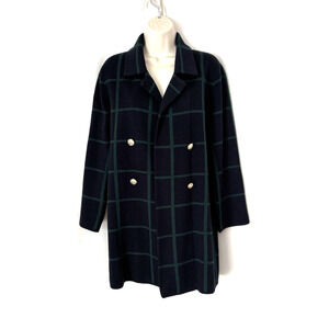 Ann Klein Plaid Cardigan Medium Womens Gold Buttons Open Front Long Stretch New